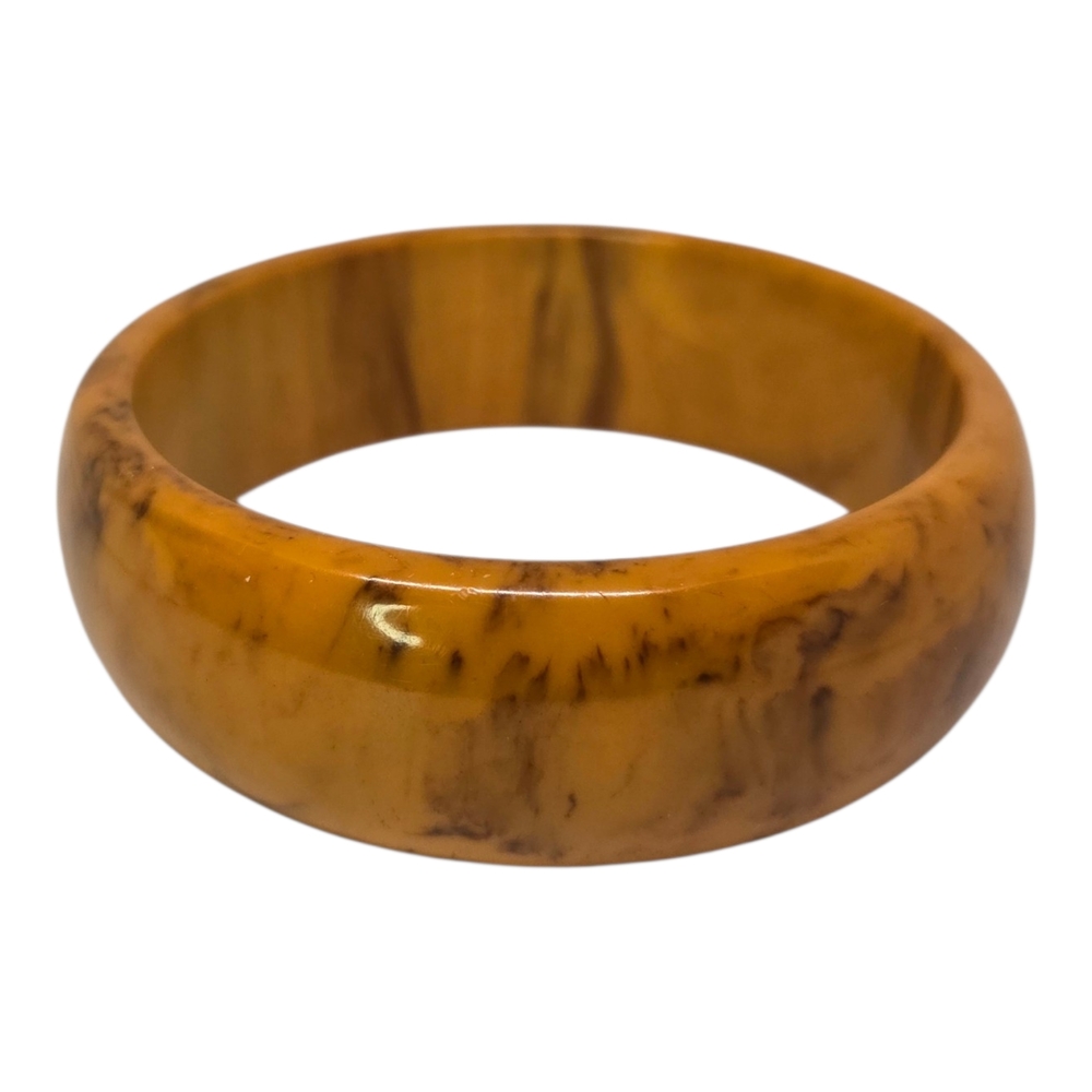 Bakelite Butterscotch Orange Brown Marble Bangle Bracelet Fits 7, 7.5 Sizes